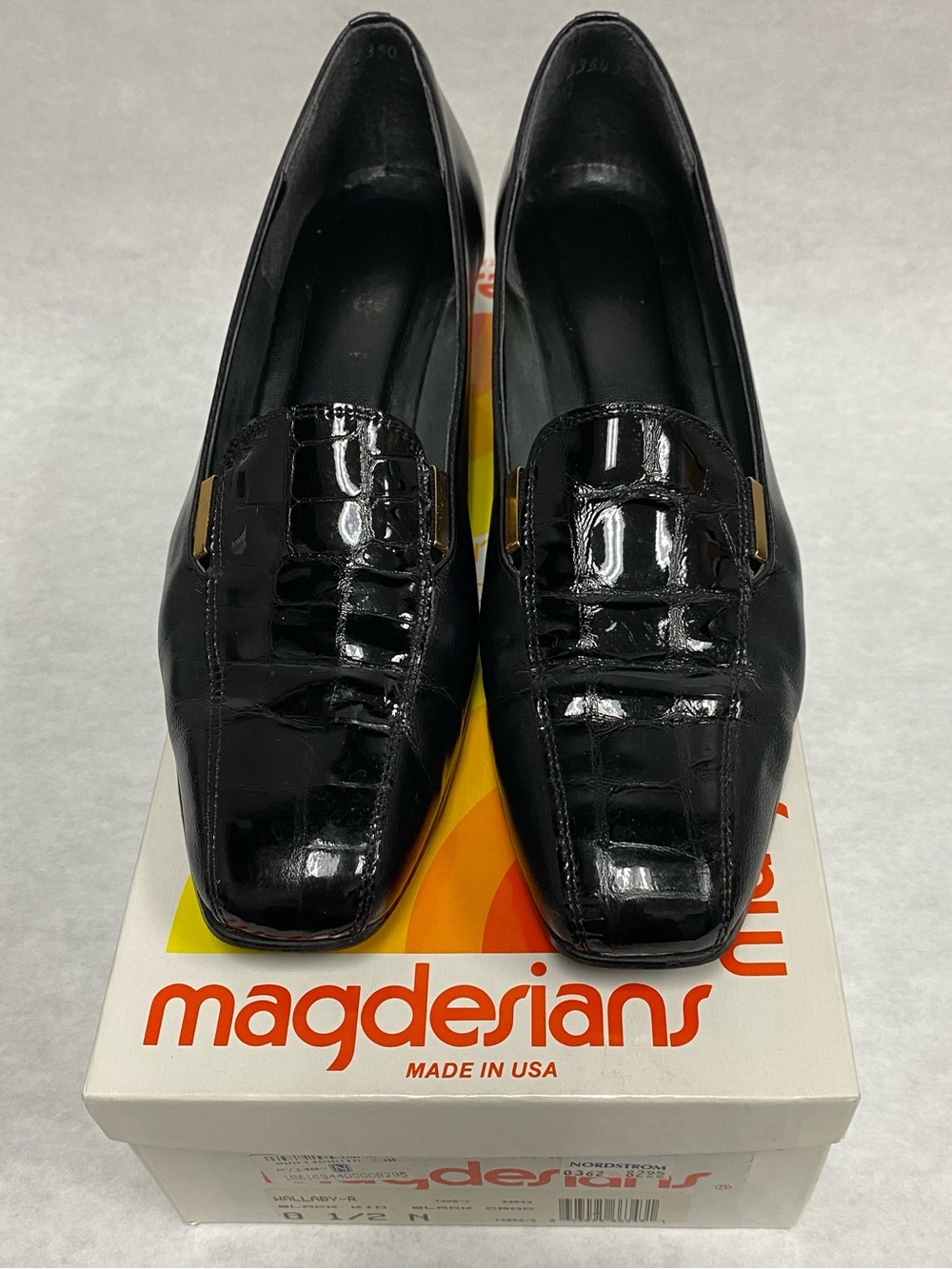 Magdesain Black Patent Leather Croc Embossed Slip-On Women’s Loafers